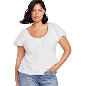 Old Navy White V-neck Seersucker Blouse